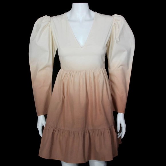 STELLA PARDO x Anthropologie Dye Dip Desert Brown Puff Sleeve Dress sz XS /569 - Picture 1 of 8